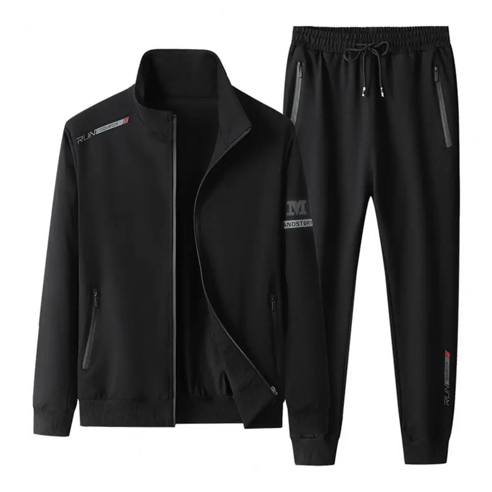 Men Tracksuit Mid-aged Men's Sports Fitness Tracksuit Warm Stand Collar Coat Elastic Waist Pants Set with Pockets Zipper Closure pregnant women belly pants fashion maternity sports pants slim hem block color patchwork pregnancy cotton trousers with pockets