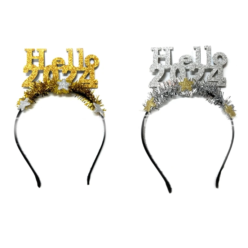 

Shining HELLO 2024 Headband Festival Hair Hoop New Year Performance Headpiece Halloween Party Costume Prop Unisex