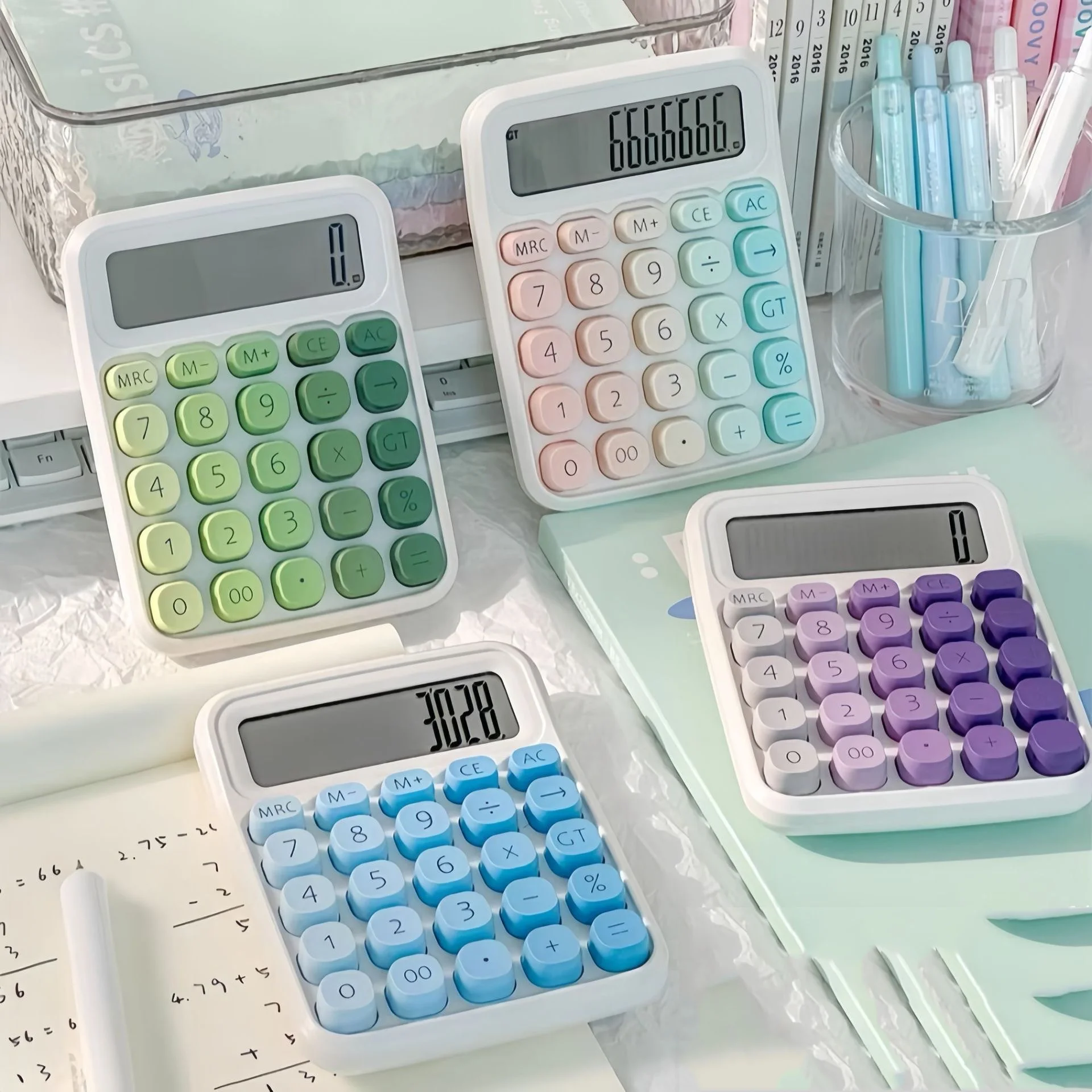 Color Macaron Gradient Large Screen Buttons for Computer Finance and Accounting Students Calculator Keychain 1Pcs