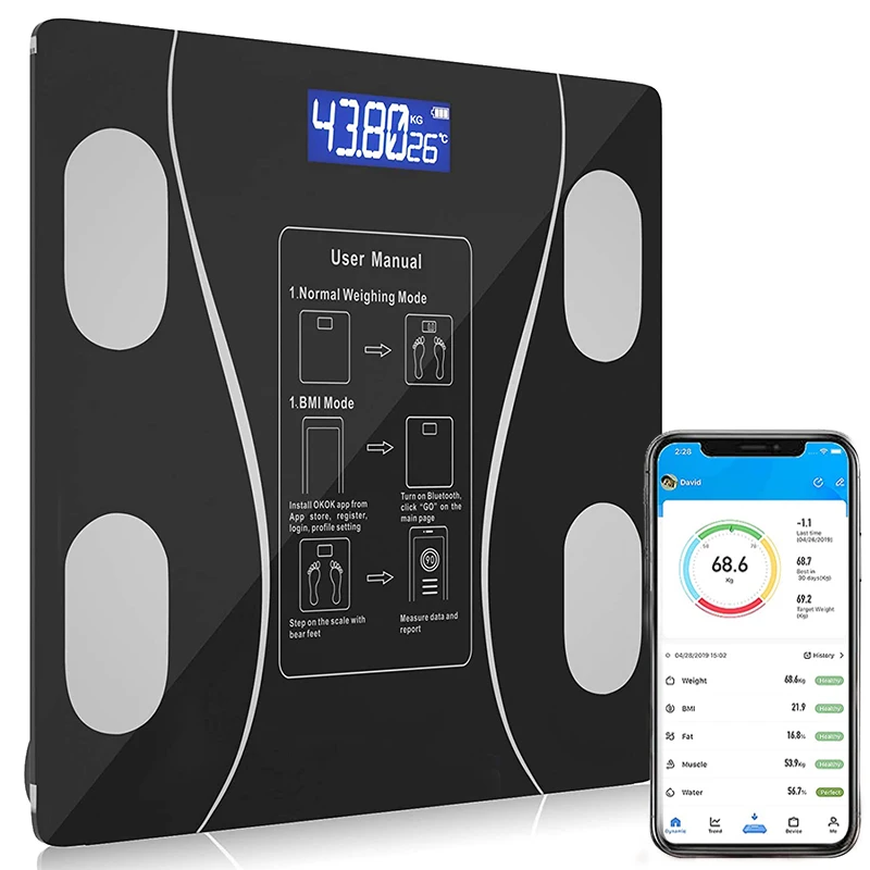Electronic Digital Bathroom Scales Weighing Bluetooth Smart Body Fat BMI 180KG 