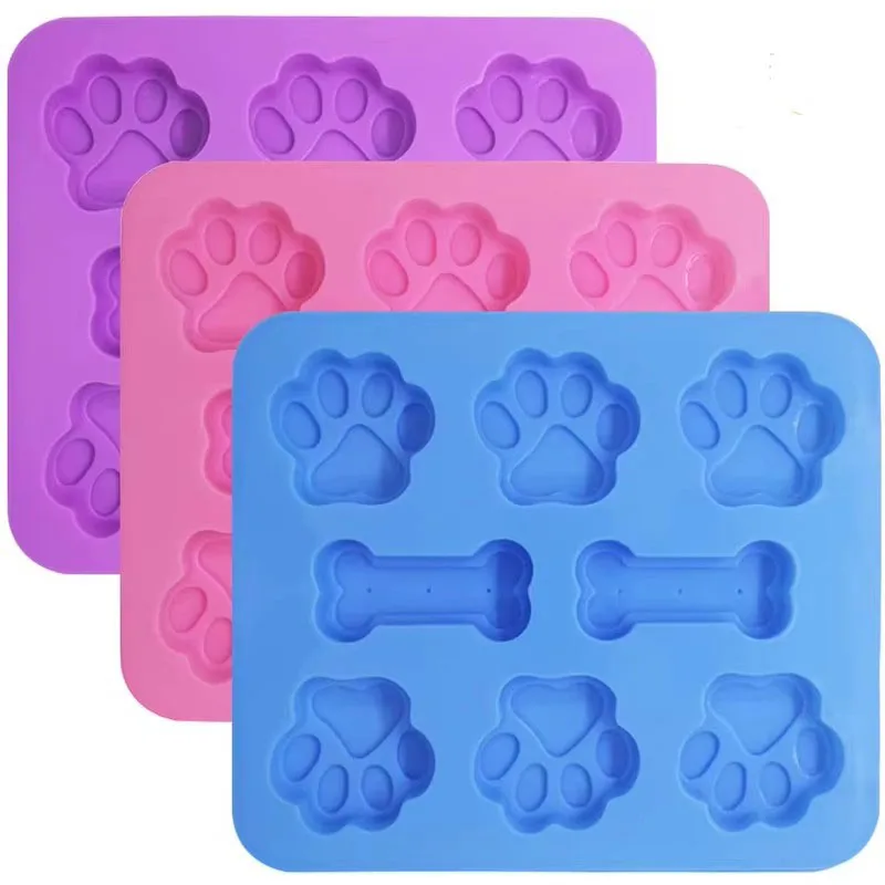 Cat Feet and Bone Shape Soap Mold Silicone Pet Treat Molds Soap Chocolate Jelly Candy Mold DIY Cake Decorating Baking Molds