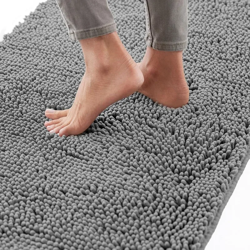 

Bath Rug 30x20, Thick Soft Absorbent Chenille, Rubber Backing Quick Dry Microfiber Mats, Grey