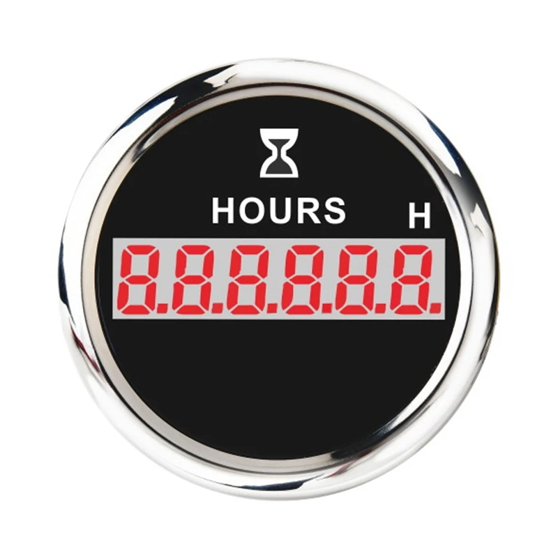

52mm Digital Hour Meter Gauge 0-99999.9H Universal Stainless Steel Hour Meter Indicator Red Backlight with Alarm
