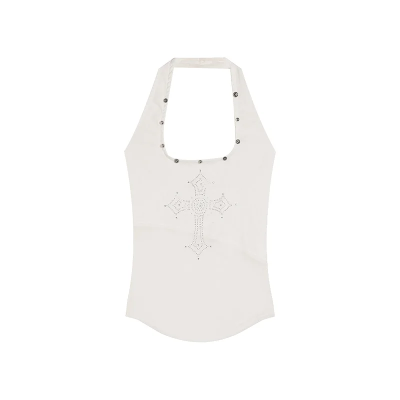 Spicy Girl Halter Neck Sleeveless Rivet Diamonded Camisole Women's 2024 Summer Backless Slimmig Suspender Tops Female Clothing