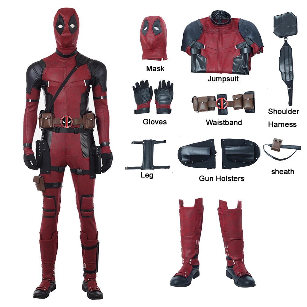 

Adult Men Dead Soldier 2 Wade Cosplay Costume Red Battle Clothes Halloween Party Superhero Outfit Props Belt Gloves With Boots