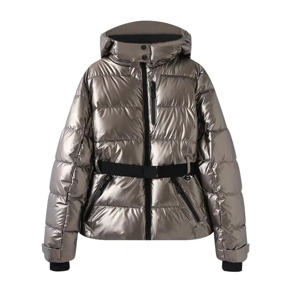 UNIZERA women's warm skiing series waist down cotton jacket winter new hooded slim fit jacket jacket 3