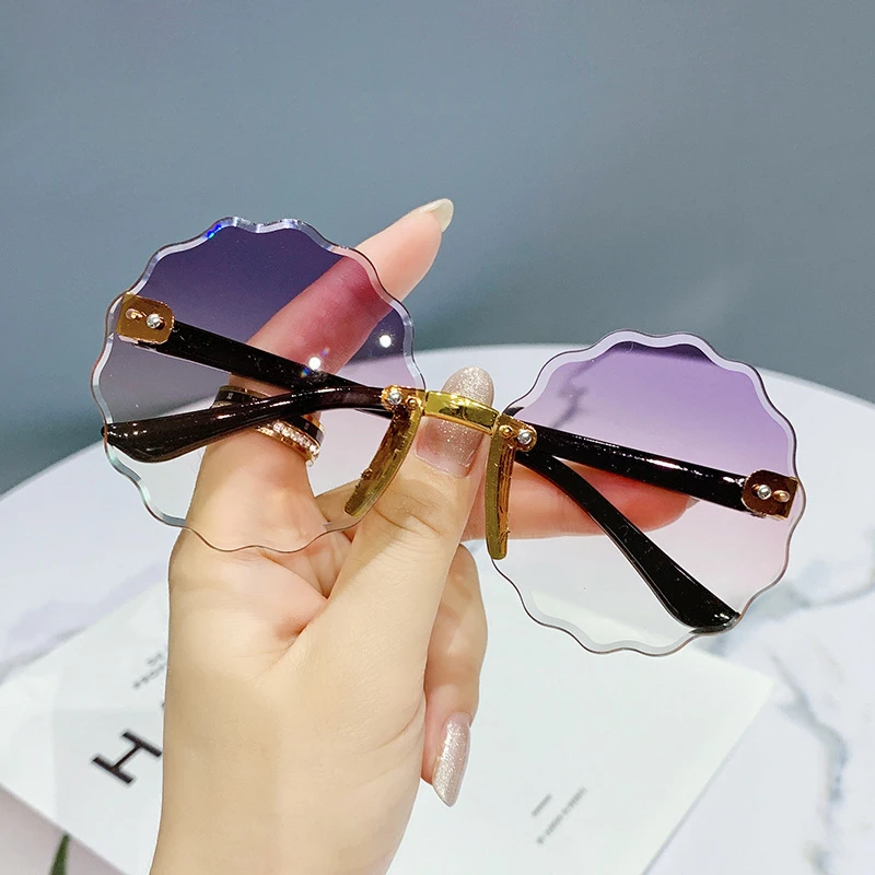 Oversized Rimless Flower Round Sunglasses Women Trendy Ocean Lenses Men's Sun Glasses Shades UV400 Eyewear Shades lentes de sol