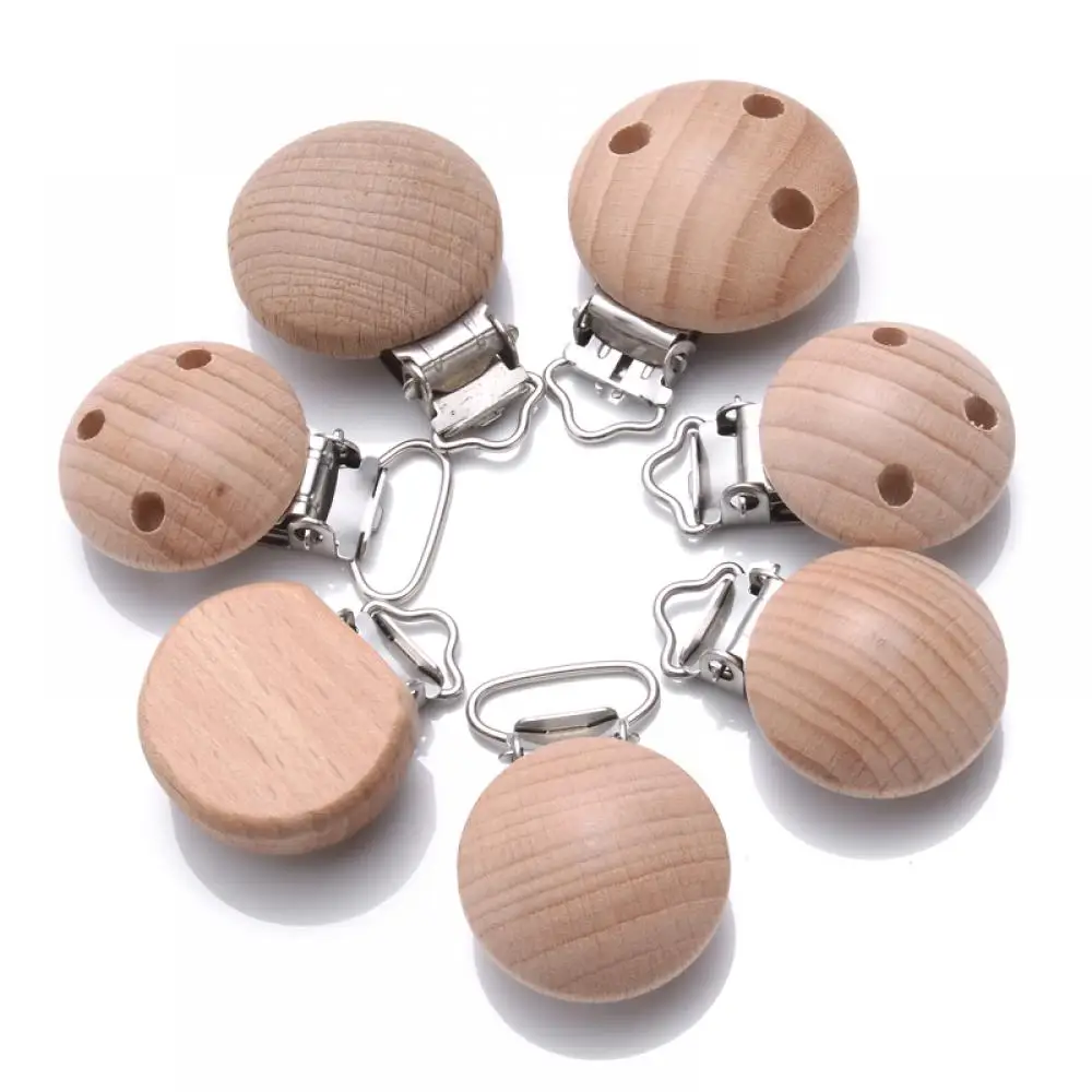 Pacifier Chain Pacifier Clip Pacifier Accessories Teether Clip 10Pcs 30/35mm Beech Wooden Pacifier Clip Metal Soother Clasp for Baby Teether Nursing Accessories Chewable Teething Dummy Chain