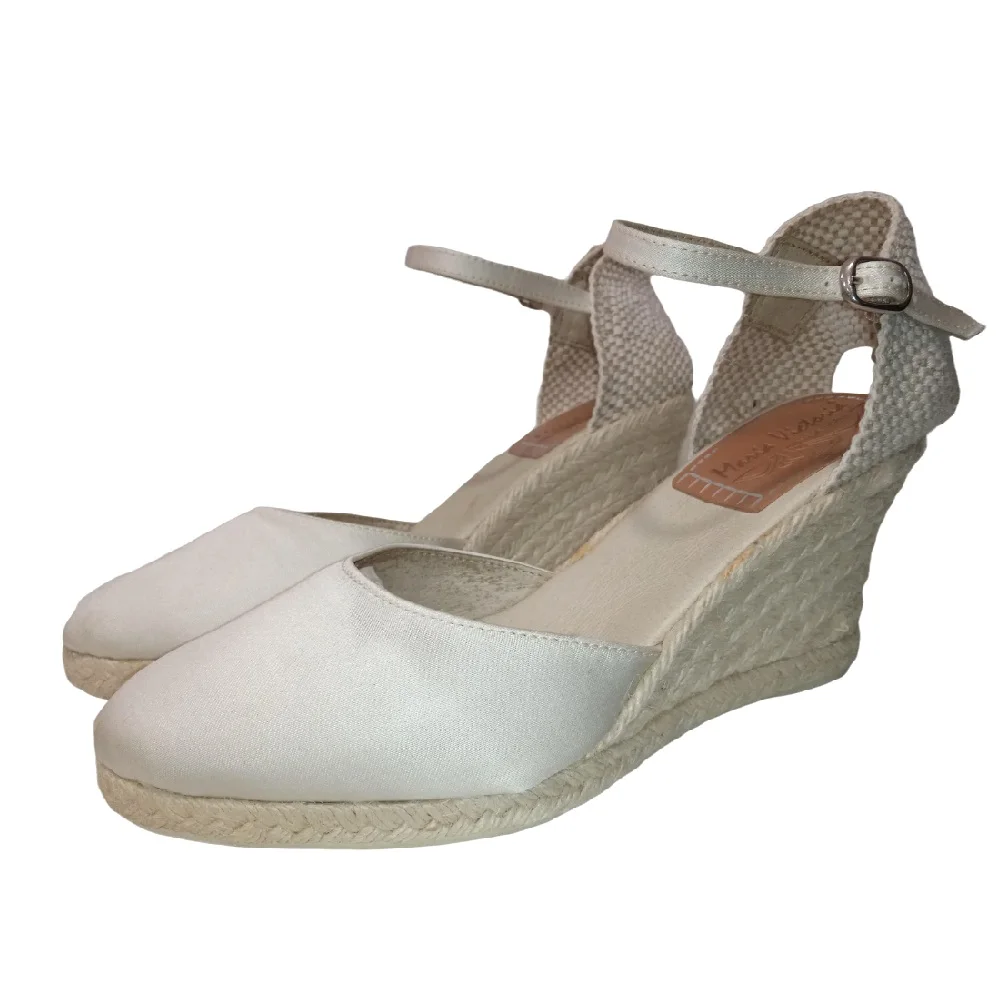 Zapatos Mujer Primavera 2022, Zapato de Novia Marca María Victoria Boda Mujer, Cuñas de Esparto Mujer, para Novia, Zapato Blanco de Novia Alpargatas de Cuña Esparto para Mujer, Sandalias