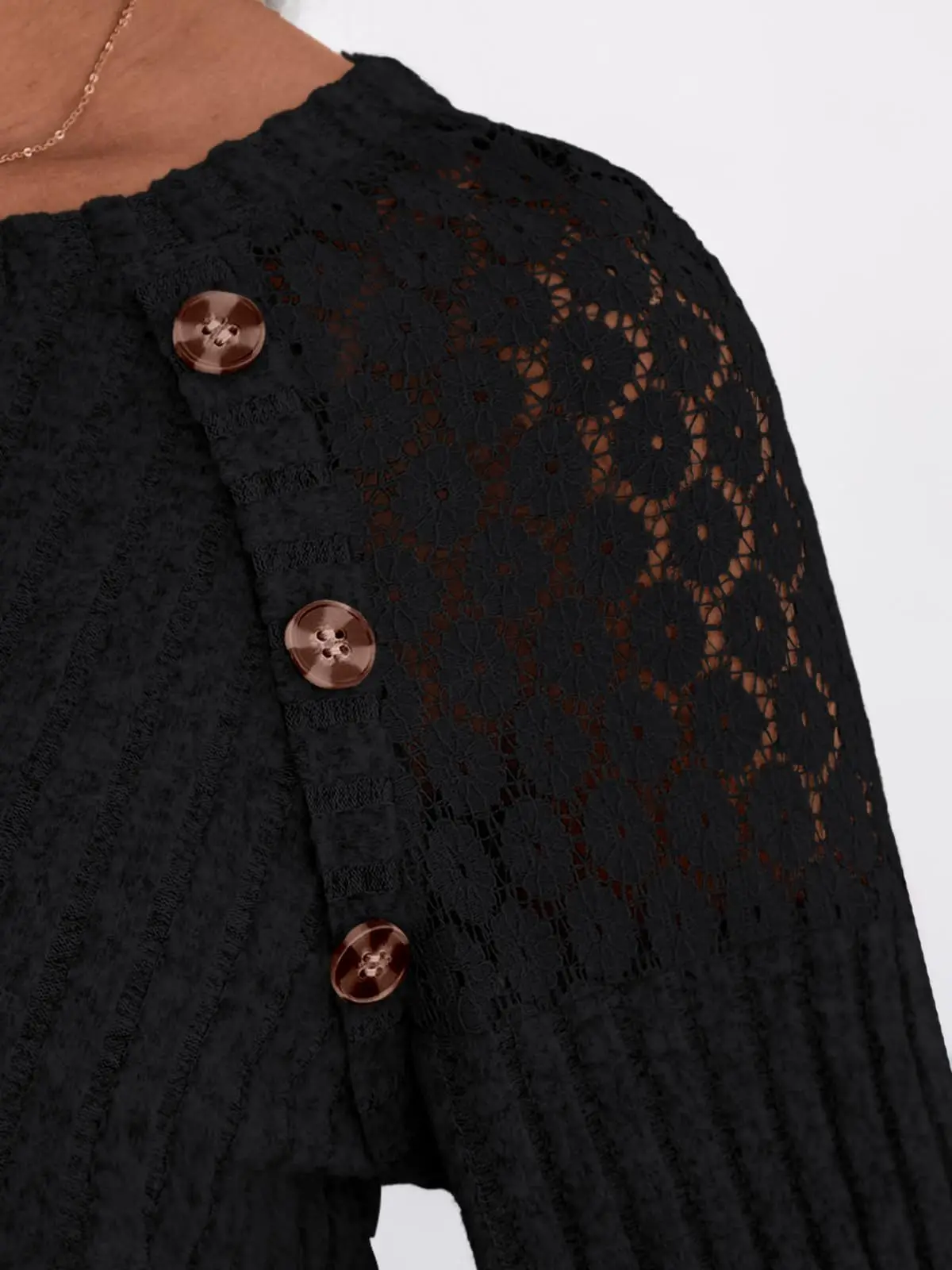 2025 New Autumn Women's Blouses Elegant Fashion Lace Hollow Out Patchwork Button Shirts Loose Casual Long Sleeve Pullover Tops