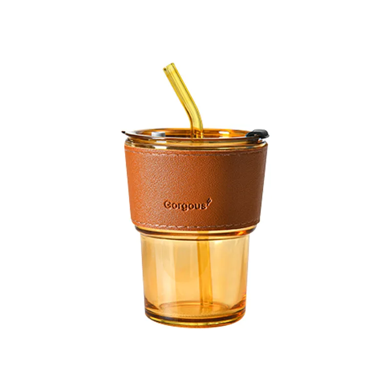 400ML Drinking Glasses with Lids Glass Straw Cup Set Can Shaped Glass Cups Beer Glasses Coffee Milk Juice Drinkware Tumbler Cup