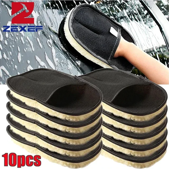 1/10Pcs Car Cleaning Sponge Glove Car Polishing Washing Mitt Gloves Microfibre Wash For Automotive Kitchen Homes Cleaner Wool 1