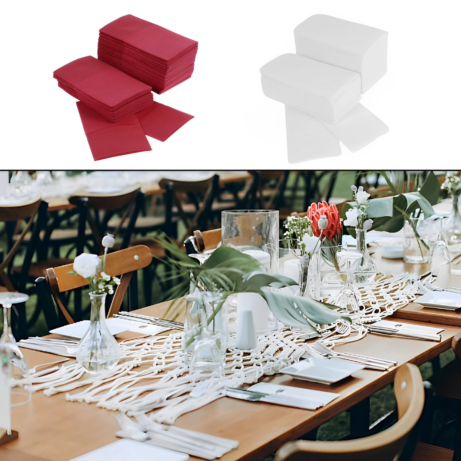 Disposable Cloth Napkins Built-in Flatware Pocket, Wedding Party Linen Feel White Napkins Prefolded for Silverware,50 Count