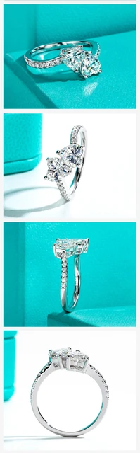 AnuJewel 2ct Heart Moissanite Twins Engagement Ring D Color VVS1