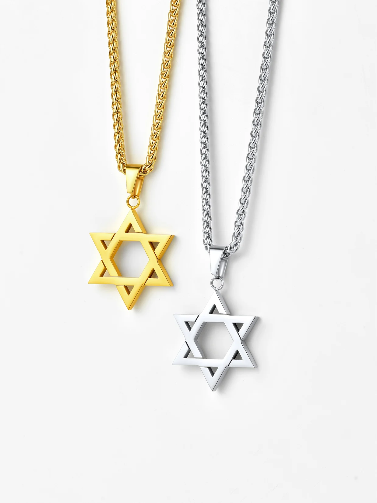 U7 Stainless Steel Star of David Necklace Men Women Gold Black Color Judaism Shield of David Hexagon Protection Symbol Necklaces