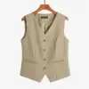 Black Short Tailored Vest Women's Fashion Spring Autumn New Style Slim Fit Outerwear Layering V-Neck Pure Color Polyester