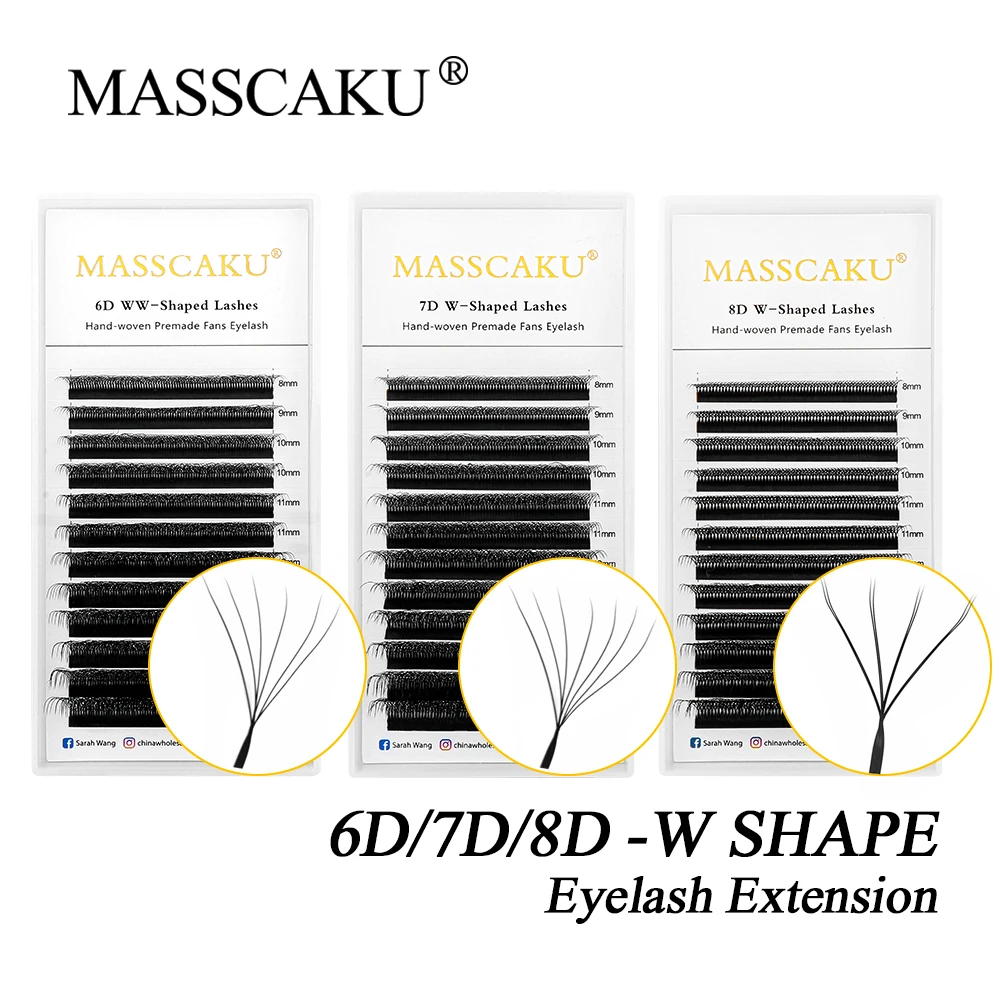 MASSCAKU W Shape Bloom 6D/7D/8D C/D Curl 0.07mm Automatic Flowering Premade Volume Fans Eyelash Extensions Natural Soft