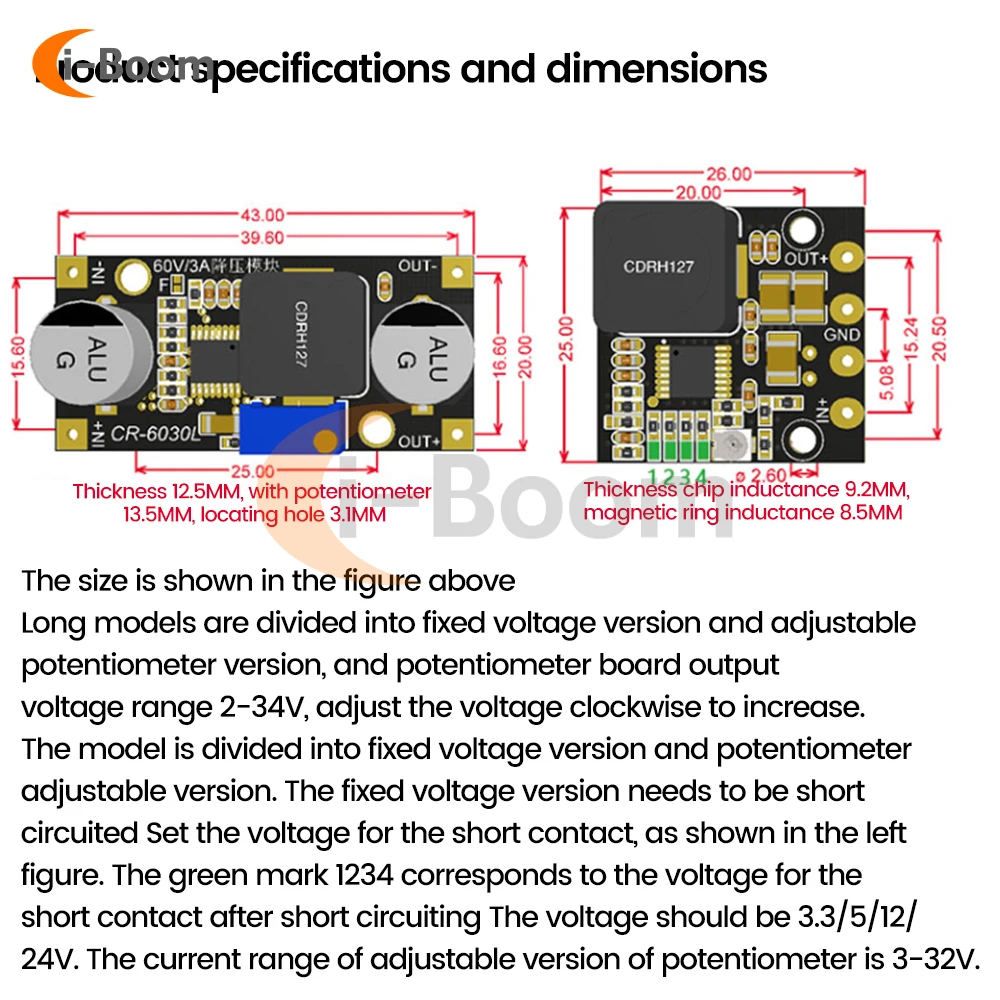 DC Step Down Converter Power Supply Module 60V 3A To 3.3V 5V 12V 24V Adjustable Voltage Regulator