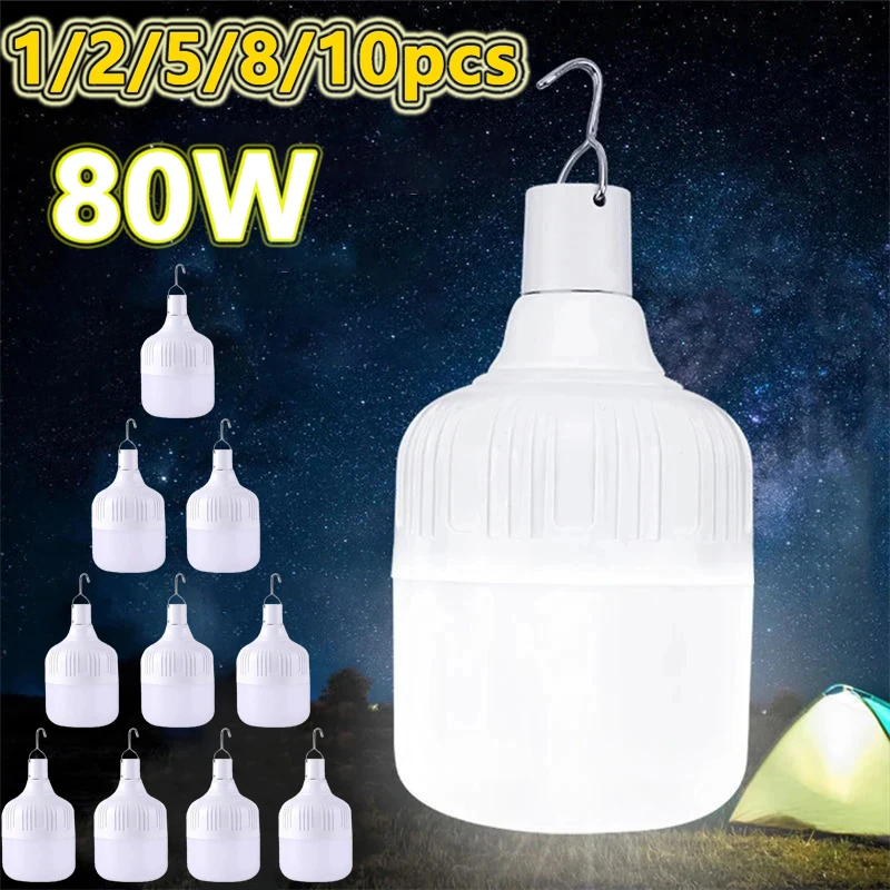 1-10pcs High Power LED Light Portable Outdoor Lamp USB Rechargeable Emergency Lamp Camping BBQ Search Light Emergency Bulb