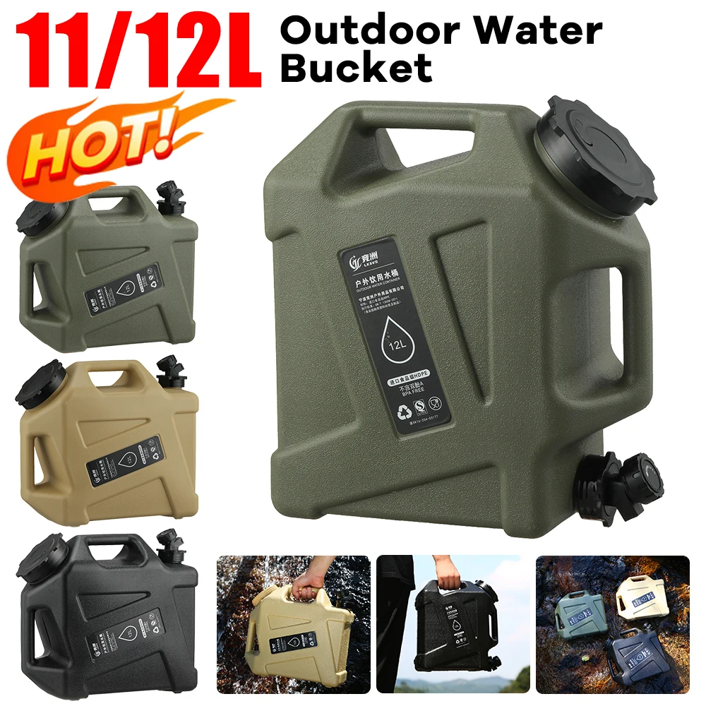 12L Outdoor Water Bucket Large-Capacity Portable Camping Water Bag Container with Faucet Driving Tank for Picnic Hiking