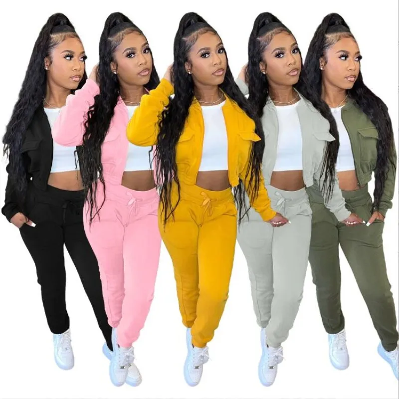 

Fashion Double Sided Velvet Tracksuits For Women Two Piece Pants Sports Outfits Splice Ribbed Long Sleeve Jacket Jogger Suit