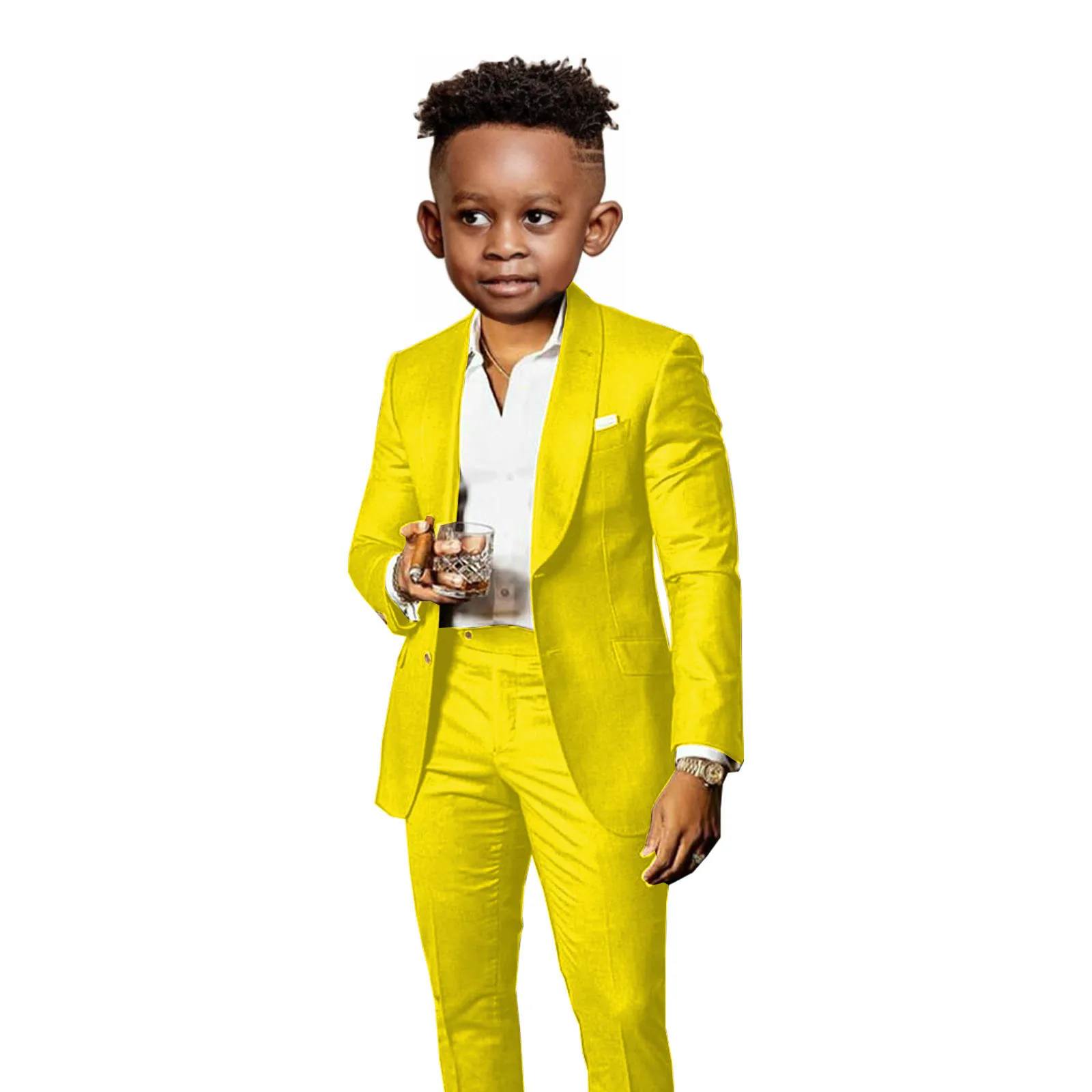 Children's Brown 2-Piece Suit with Shawl Collar - Elegant Formal Wear for Weddings and Parties