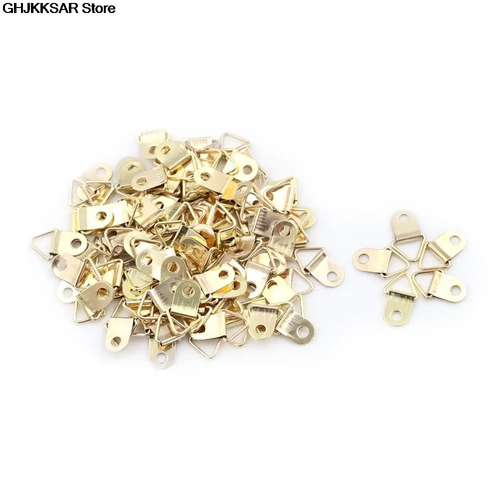 Wall Hooks Picture Frame Hangers 10/100PCS/Lot Golden Triangle D-Ring Hanging