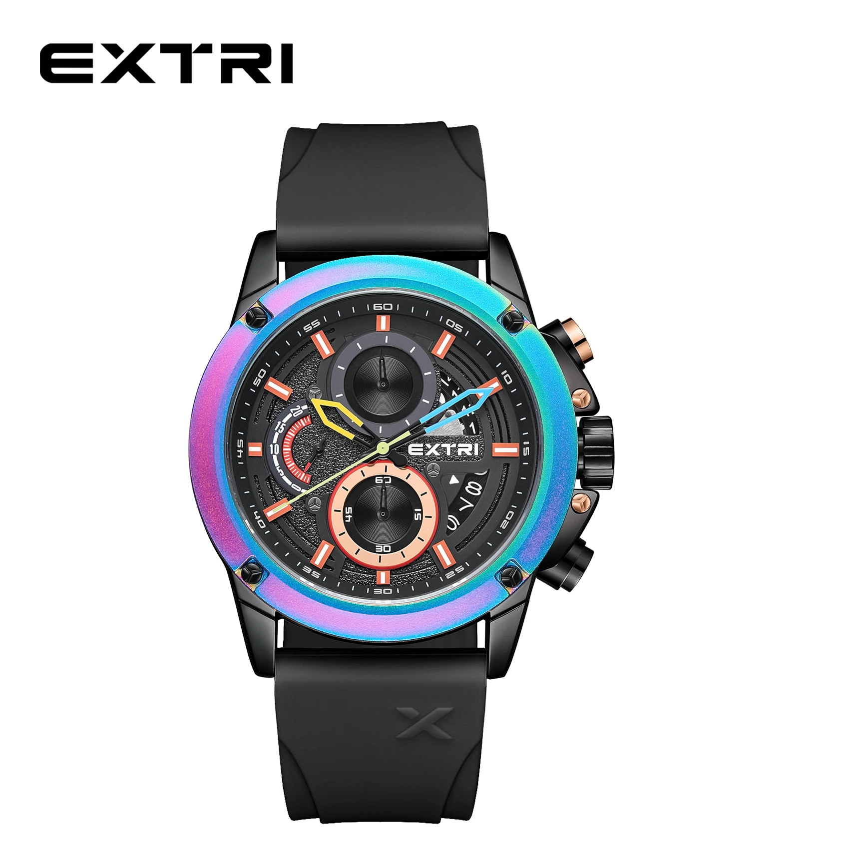 EXTRI Dress Watch For Men Rainbow Case Summer Casual Best Affordable Chronograph Silicone Watches With Calendar Free Shiping