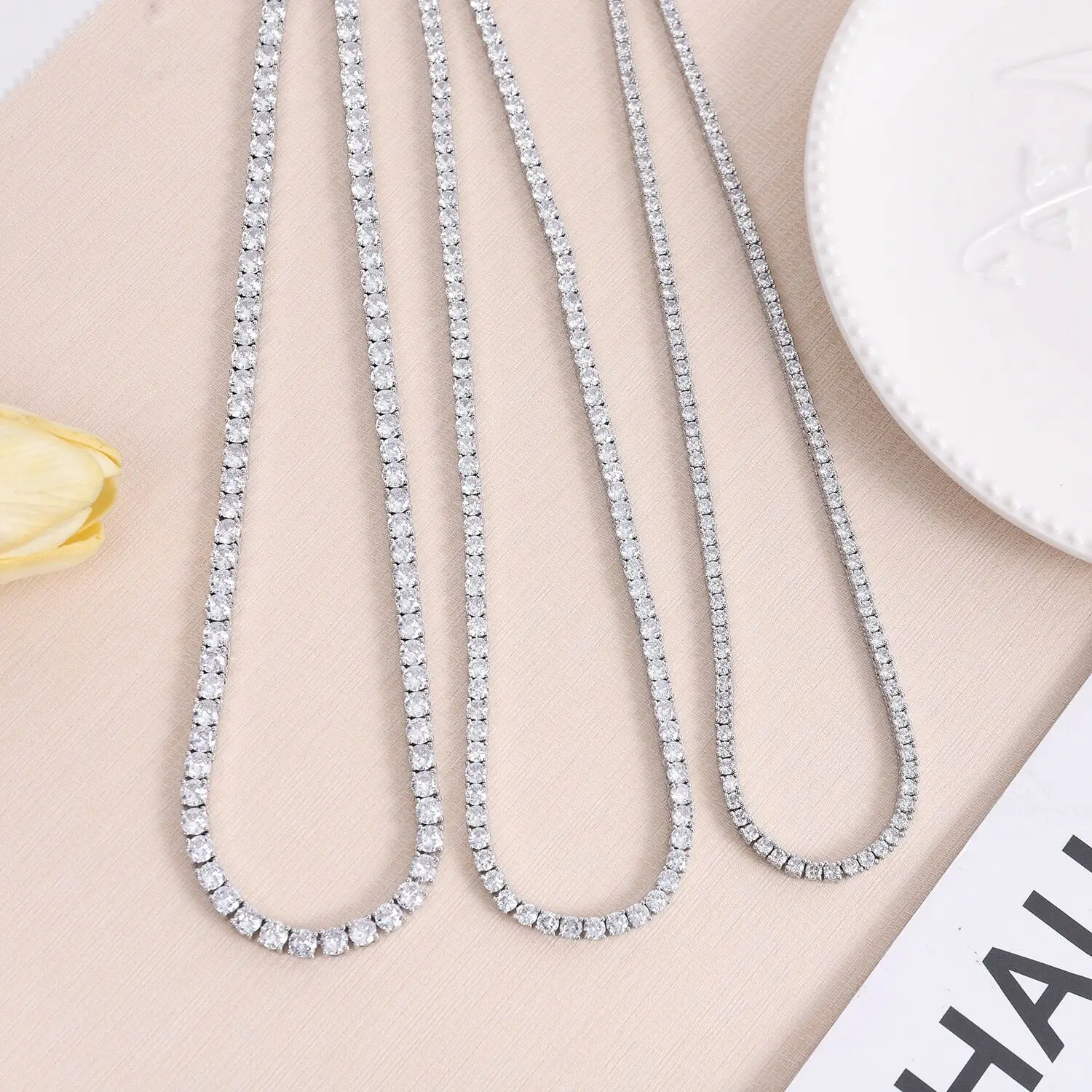 Andara 925 Sterling Silver Necklace Zircon Chain Necklace Women Fashion Simple Engagement Wedding Charm Jewelry 4mm 45cm 6