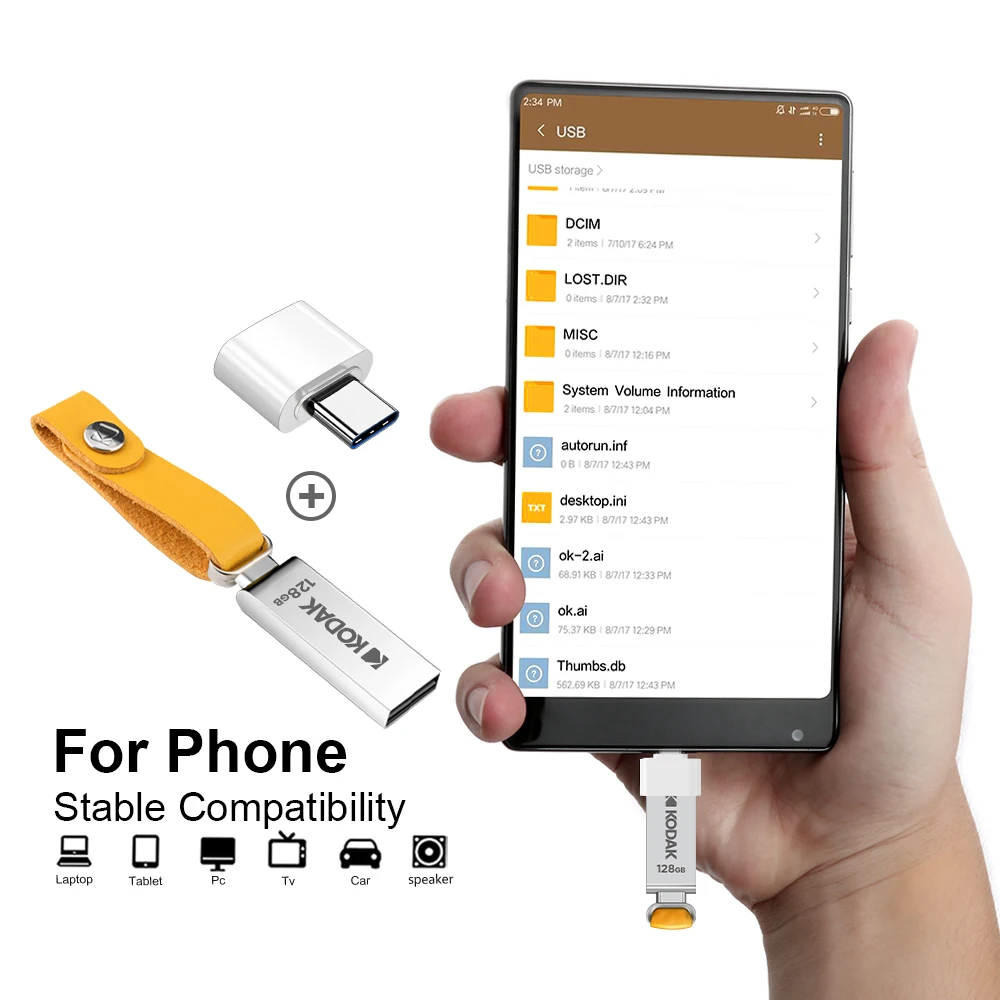 100% 오리지널 KODAK USB 2.0 펜 드라이브 h2테스트 w 32GB 64GB 128GB K122 USB2.0 c형 리더 용 금속 USB 플래시 드라이브 메모리, 컴퓨터 사무용품 부품 악세서리, ,