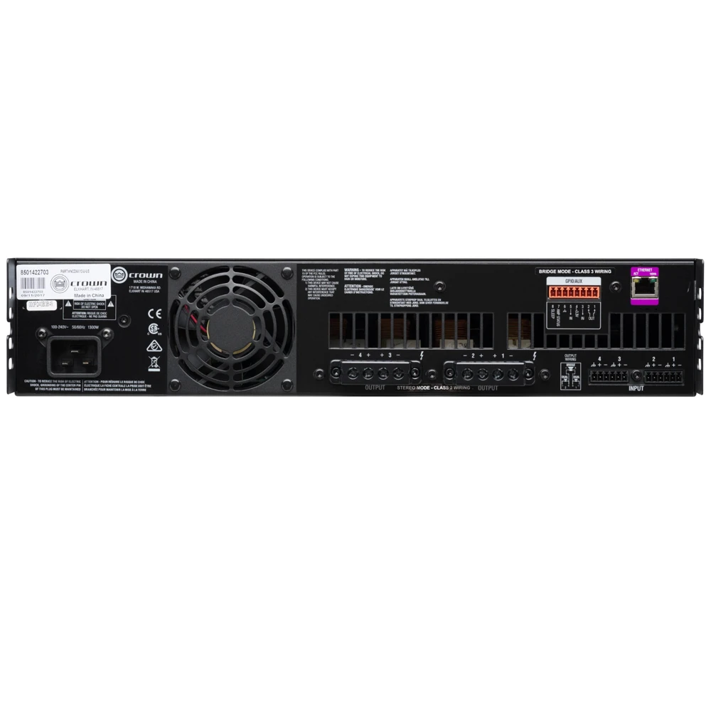 크라운 CDi 4 | 드라이브코어, 네트워크 제어 및 모니터링, 다이렉트 드라이브 70V 또는 100V RMS 출력, 그리고 DSP를 갖춘 1200 파워 앰프