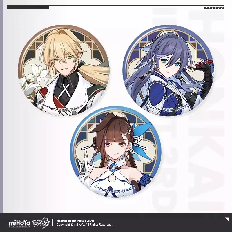 

Pre Sale miHoYo Official Honkai Impact 3 Holy Trail Series Tinplate Badge Suits Elysia Seele Kiana Mei Bronya Cosplay Gifts