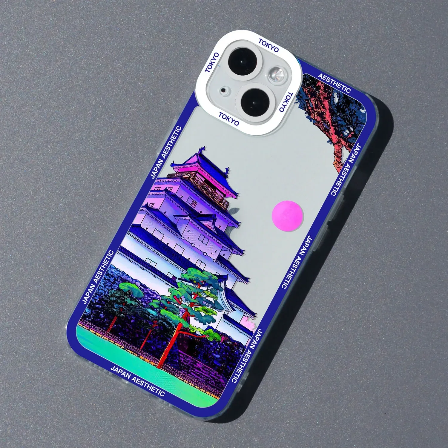 Japanese Anime Scenery Clear Phone Case with Cartoon Architecture Design