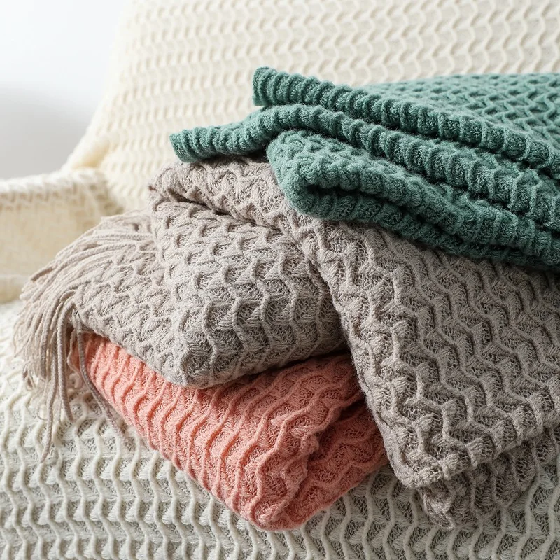 

Grey Green Home Solid Bedding Office Sofa Knitted Cover Blanket Throw With Tassel Tapestry For Bed Airplane Travel Decor Blanket