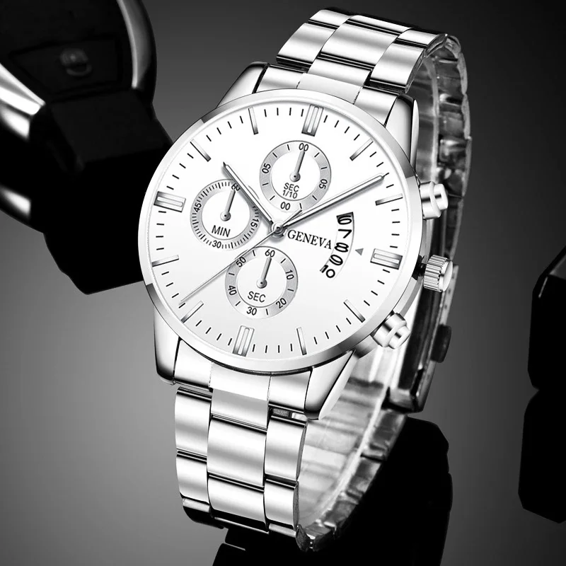 Fashion Mens Watches for MenLuxury Silver Stainless Steel Quartz Wrist