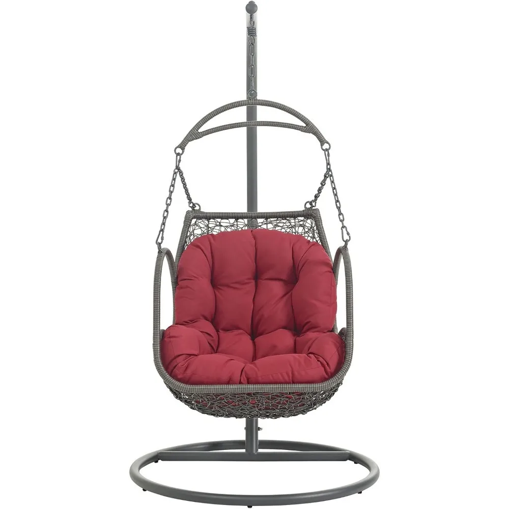 Arbor Wicker Outdoor Lounge Hanging Swing Chair Set with Stand in Red 2