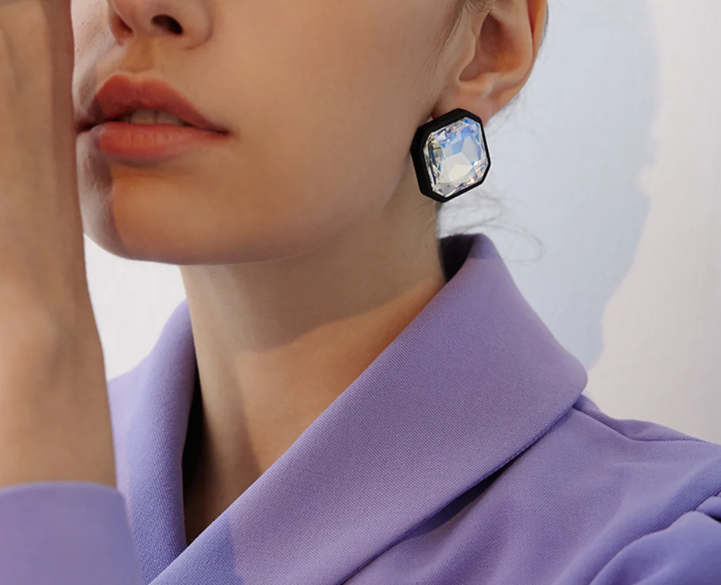 925 silver needle exaggerated acrylic artificial Rhinestone simple Earrings for women Fashion Jewelry