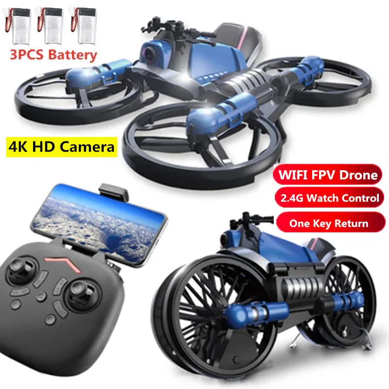 

WIFI FPV uav aircraft Motorcycle 2 in 1 Deformation Drone With 4K HD Camera 3D Flip One Key Return Headless Mode RC Quadrocopter