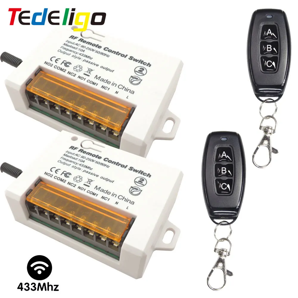 Universal Garage Door Motor Light Gate Telecomando Interruttore Wireless Ac 110V 220V 2Ch Modulo Ricevitore Relè Con Trasmettitore