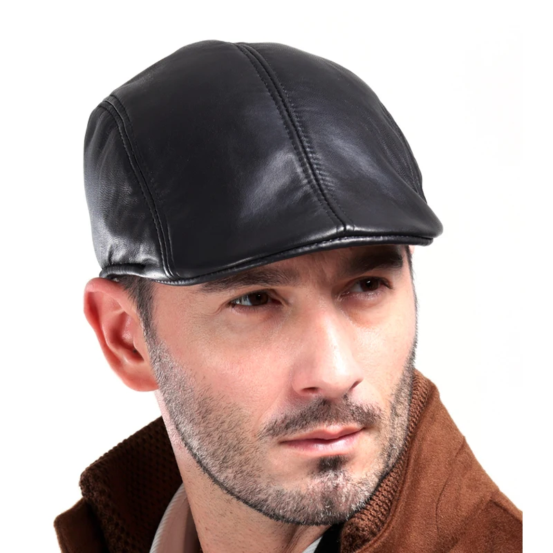 Casual hat beret hat newsboy cap newsboy hat woolen beret Harppihop fur Men's Genuine Leather Cap /Newsboy /Beret /Cabbie Hat/ Golf Hat sheepskin caps