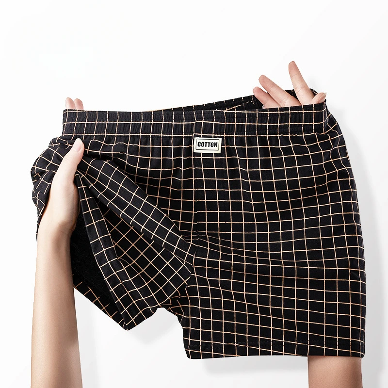 Men's Aro Shorts Underwear Fashion Plaid Boxers Cotton Loose Thin Breathable Underpants Pouch Home Pajamas Knickers Slip Homme
