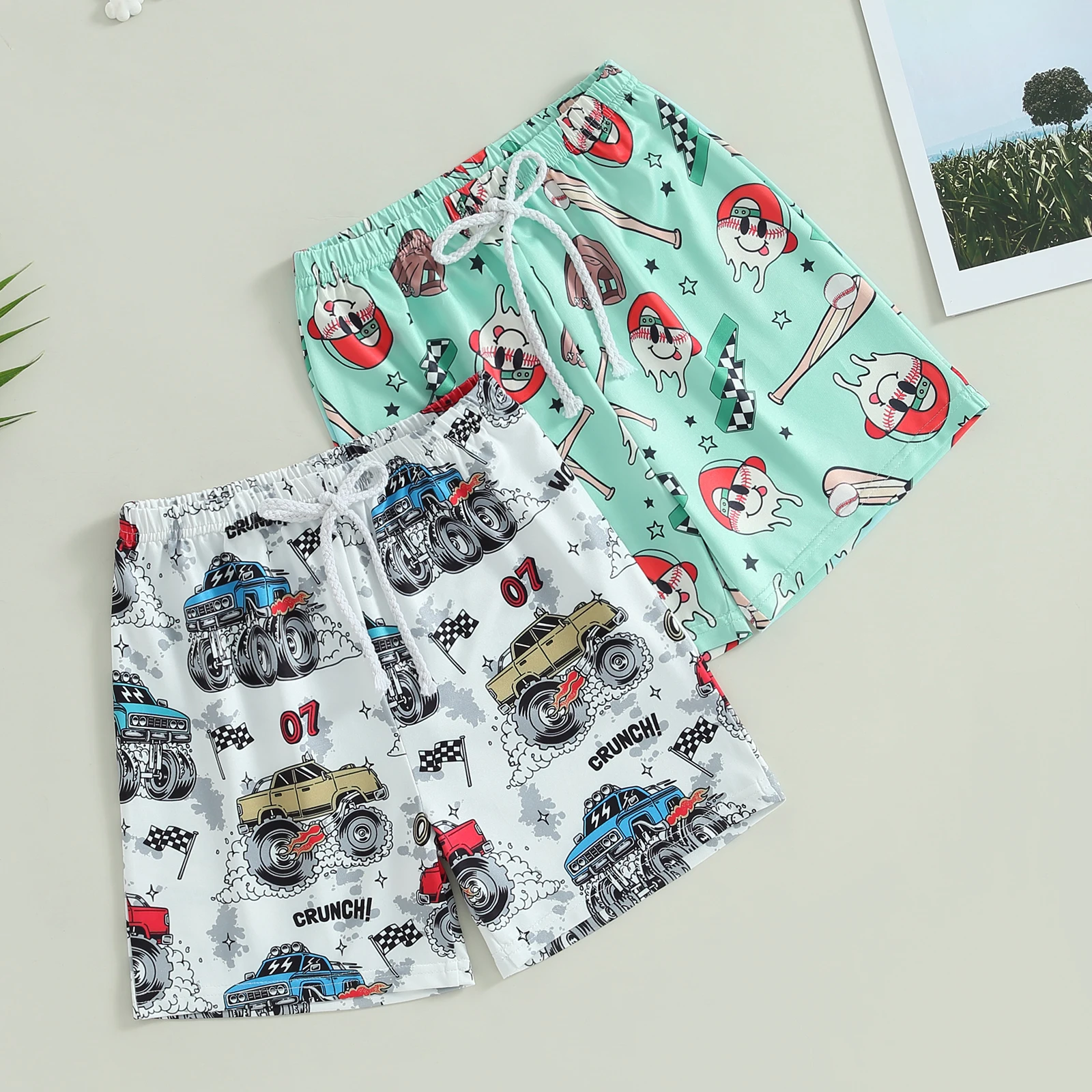 

Toddler Kids Boys Summer Casual Shorts Baseball/SUV Print Drawstring Shorts for Seaside Beachwear