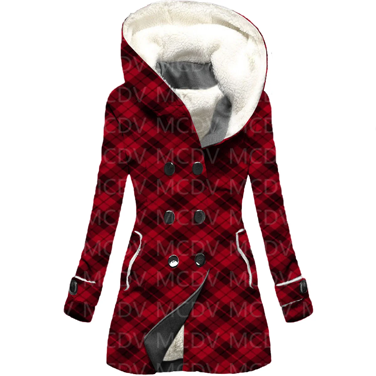 Christmas 3D Printed Fleece Hooded Cloak Women Thick Warm Coat Women's Winter Warm Overcoat