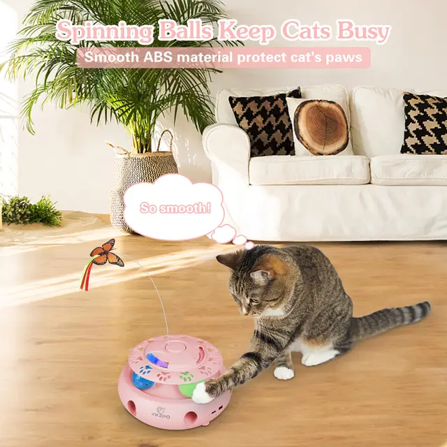 INKZOO 4-in-1 Interactive Cat Toys for Indoor Cats, Automatic 6 Holes Mice Whack-A-Mole, Fluttering Butterfly, Track Balls, USB 5
