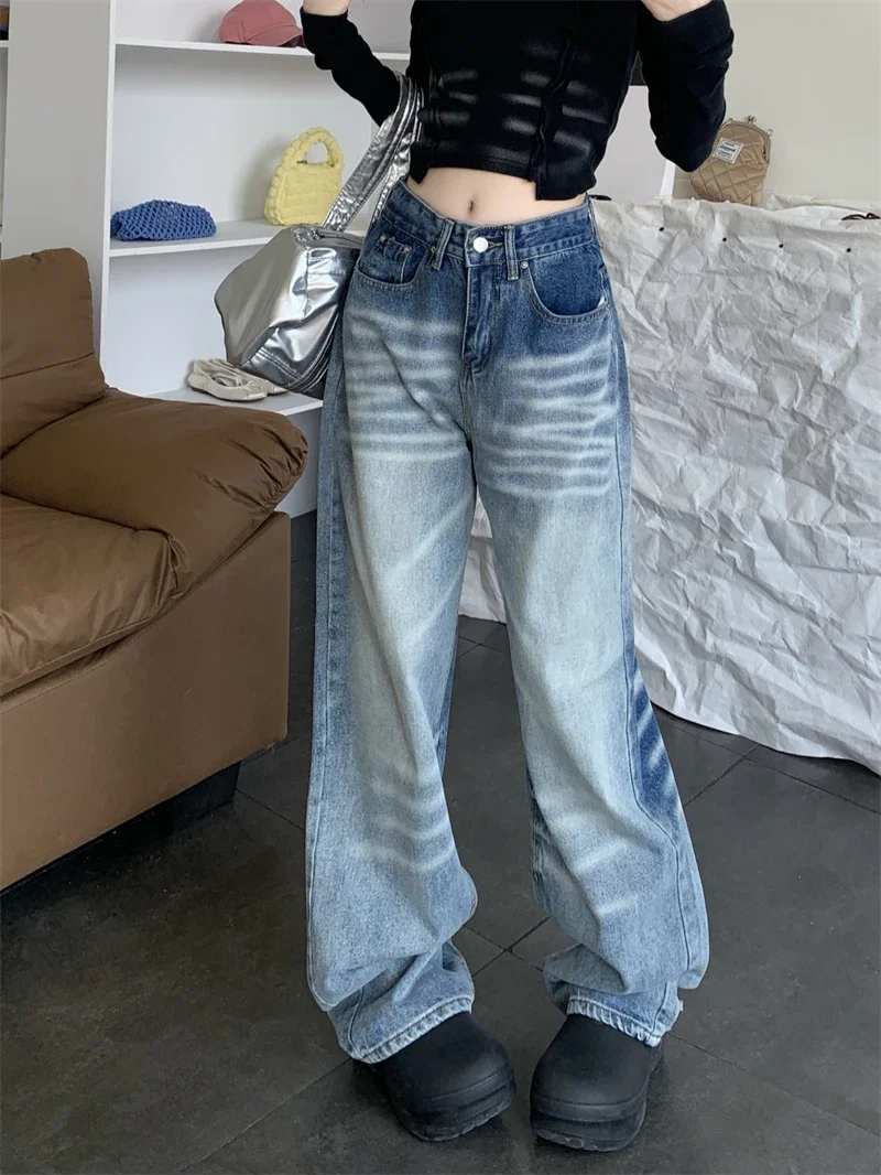 

2024 Baggy Jeans Women Y2k Fashion High Waist Denim Pants Harajuku Streetwear Straight Blue Washed Vaqueros Wide Leg Trousers