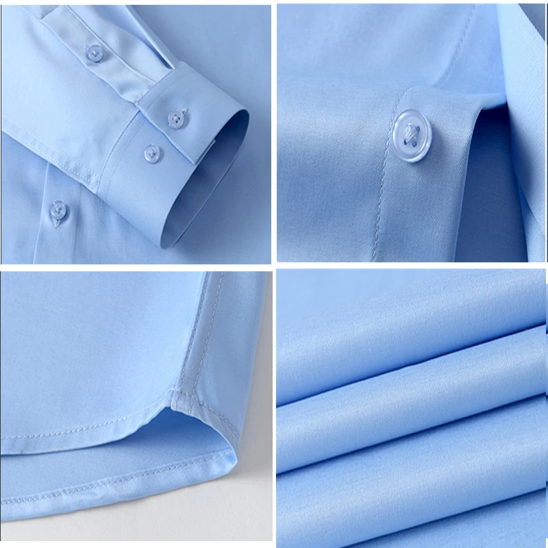 New men's s-6xl long-sleeved shirt ice silk poplin anti-wrinkle no ironing fashion casual business office high quality shirt