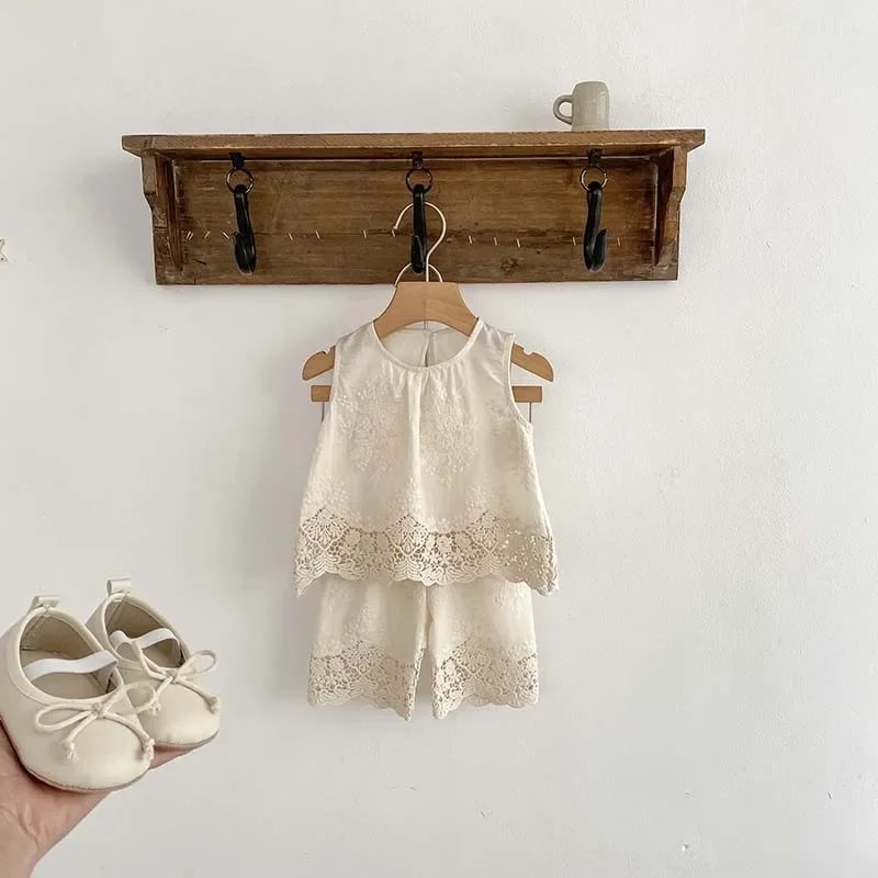 Cute Baby Girls Summer Lace Vest Pants Outfit