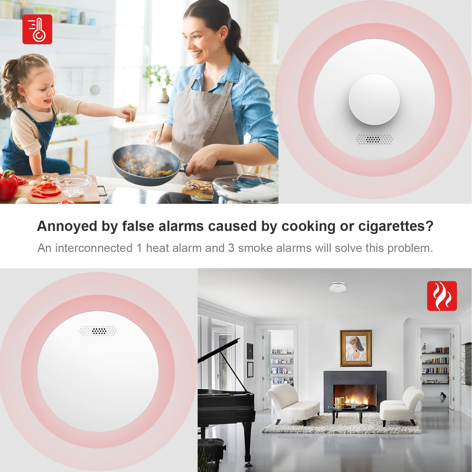 CPVAN Interconnect Smoke and Heat Alarm with Remote Control 433mHz Wireless Fire Detector 10 Years Batteries Security Protection images - 6