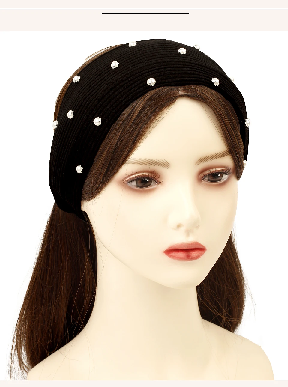 Geebro Frauen Perle Geripptes Stirnband Haar Zubehör Streifen Elastische Baumwolle Weiche Stirnband Weibliche Dame Mädchen Haarband – Detail 5