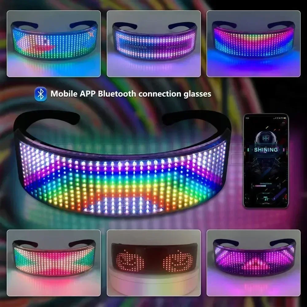 새로운 미래 지향적 인 V1 V2 블루투스 DIY Led 안경 할로윈 바 다이나믹 풀 컬러를위한 프로그래밍 가능한 빛나는 빛나는 전자 소품